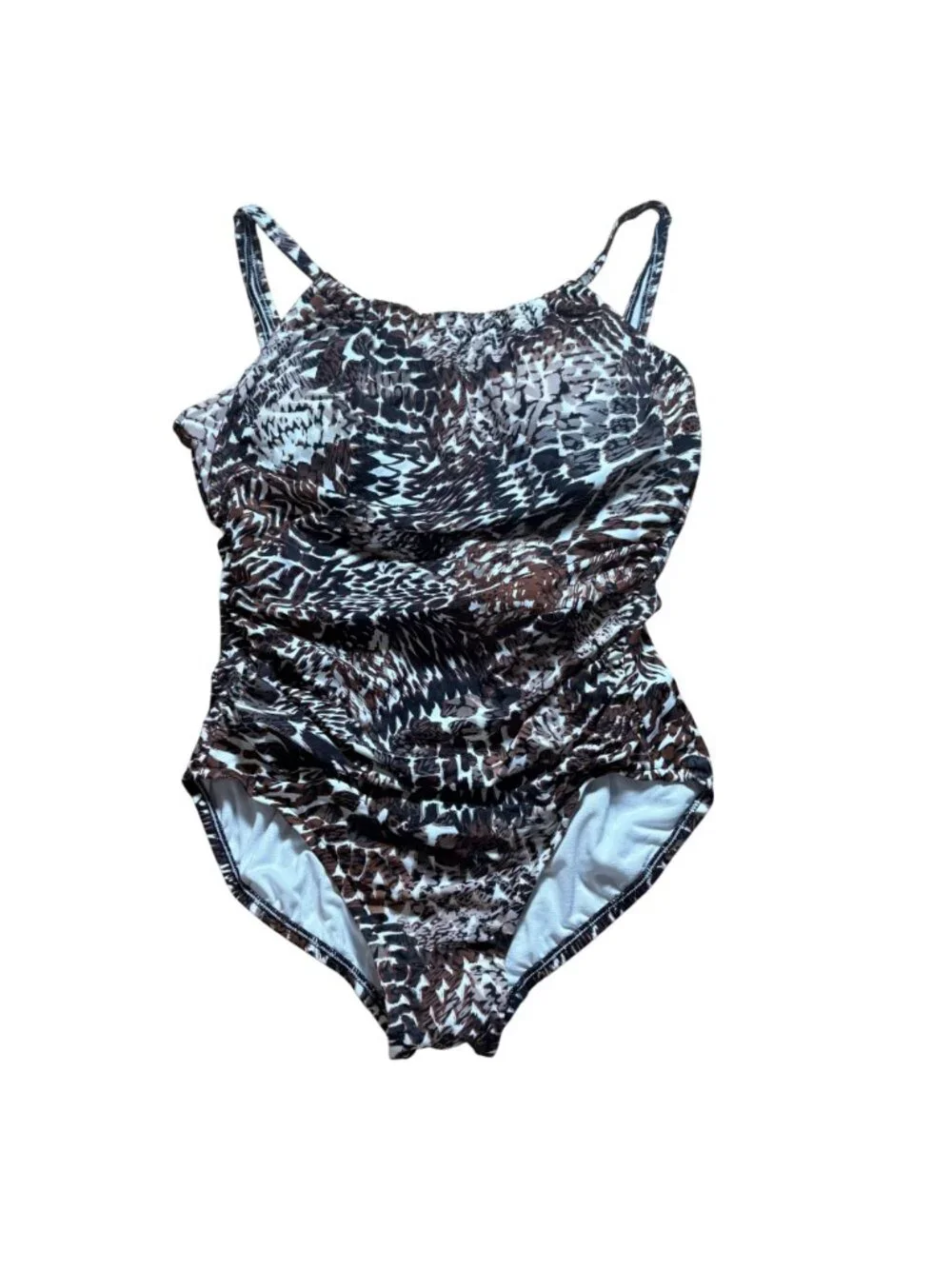 Swim Solutions Printed V-Back One-Piece Swimsuit Women's Size 10 - Picture 2 of 8